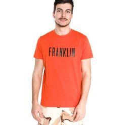 Franklin & Marshall Koszulka Pomarańczowy. Pomarańczowe podkoszulki męskie Franklin Marshall, xl, z nadrukiem, z bawełny, bez kołnierzyka, krótkie. Za 188,95 zł.