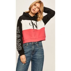 Calvin Klein Jeans - Bluza. Różowe bluzy damskie Calvin Klein Jeans, s, z nadrukiem, z bawełny, bez rękawów, z kapturem. Za 499,90 zł.