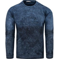 Bluza męska jeansowa 3D niebieska Recea. Niebieskie bluzy męskie Recea, xl, z napisami, z bawełny, z kapturem, bez rękawów, bez kaptura. Za 69,99 zł.