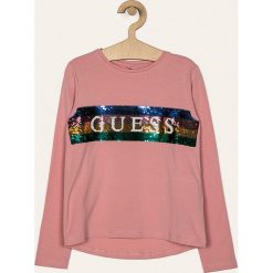 Guess Jeans - Longsleeve dziecięcy 118-157 cm. Różowe bluzki dziewczęce Guess Jeans, z aplikacjami, z elastanu, z okrągłym kołnierzem, z długim rękawem, długie, bez kaptura. Za 129,90 zł.