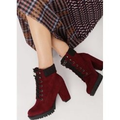 Bordowe Botki Find Lover. Czerwone botki damskie marki vices, za kostkę, na wysokim obcasie, na słupku, na sznurówki. Za 74,99 zł.