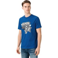 Armani Exchange Koszulka Niebieski. Niebieskie podkoszulki męskie xl, z nadrukiem, z bawełny, krótkie. Za 237,95 zł.