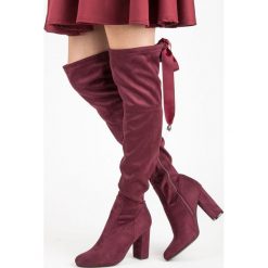 Buty zimowe damskie: Bordowe muszkieterki wiązane wstążką ALLIE