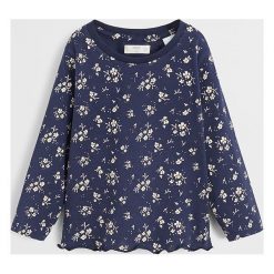 Mango Kids - Longsleeve dziecięcy Amy 80-104 cm. Niebieskie bluzki dziewczęce Mango Kids, bez wzorów, z bawełny, z okrągłym kołnierzem, z długim rękawem, długie, bez kaptura. Za 25,90 zł.