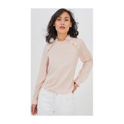 Bluzka damska. Szare bluzki damskie Promod, na imprezę, bez wzorów, eleganckie, z falbankami, z długim rękawem. Za 169,90 zł.