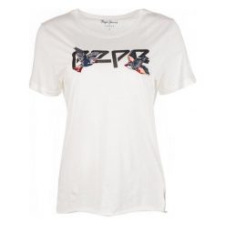 Pepe Jeans T-Shirt Damski Diana Xs, Kremowy. Białe koszulki damskie marki Pepe Jeans, xs, z haftami, z jeansu, bez kołnierzyka, bez rękawów. W wyprzedaży za 139,00 zł.