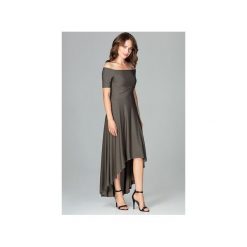 Sukienka K485 Oliwka. Zielone sukienki damskie marki Lenitif, xl, bez wzorów, z asymetrycznym kołnierzem, bez rękawów, asymetryczne. Za 179,00 zł.