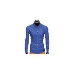 KOSZULA MĘSKA Z DŁUGIM RĘKAWEM K411 - BIAŁA/GRANATOWA. Białe koszule męskie marki Ombre Clothing, m, z kontrastowym kołnierzykiem, z długim rękawem. Za 69,00 zł.