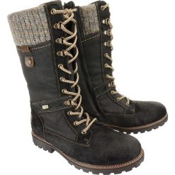 RIEKER REMONTE D7477-02 TEX black combination, kozaki damskie. Czarne kozaki damskie Rieker Remonte, z wełny, bez obcasa, na obcasie, bez zapięcia. Za 409,90 zł.