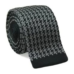 Dziergany Krawat Męski Knit w Pepitkę - 5,5 cm - Alties, Czarno-Szary KRALTS0068. Szare krawaty męskie Alties, w paski, z jeansu, sportowe. Za 44,00 zł.