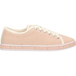 Półbuty GUESS LEDA. Brązowe półbuty damskie sznurowane Guess, z aplikacjami, z gumy, wakacyjne, na wysokim obcasie. Za 259,90 zł.