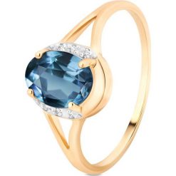 Zjawiskowy Złoty Pierścionek - złoto 585, Diament 0,02ct , topaz london blue. Żółte pierścionki damskie W.KRUK, z topazem, złote. Za 999,00 zł.