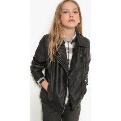 Kurtka w stylu motocyklowym 10-16 lat. Czarne kurtki chłopięce przejściowe marki La Redoute Collections, z poliesteru. Za 132,26 zł.