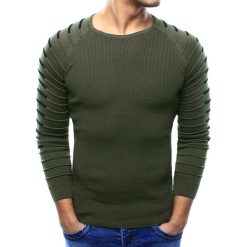 Swetry klasyczne męskie: Sweter męski khaki (wx0980)