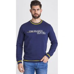 BLUZA Trussardi Jeans. Niebieskie bluzy męskie Trussardi Jeans, s, z nadrukiem, z elastanu, z okrągłym kołnierzem, bez rękawów, bez kaptura. Za 204,50 zł.