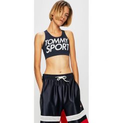 Tommy Sport - Biustonosz sportowy. Niebieskie biustonosze sportowe damskie Tommy Sport, s, z nadrukiem, z elastanu. W wyprzedaży za 149,90 zł.