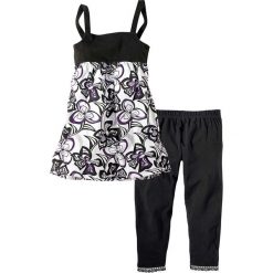 Legginsy dziewczęce: Sukienka + legginsy 3/4 (2 części) bonprix czarny – wzorzysty
