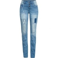 Dżinsy SKINNY z łatami bonprix niebieski "bleached”. Niebieskie jeansy damskie bonprix, bez wzorów, z jeansu. Za 139,99 zł.