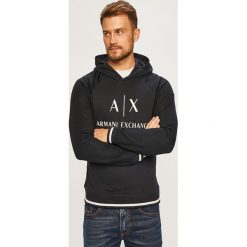 Armani Exchange - Bluza. Niebieskie bluzy męskie Armani Exchange, xl, z nadrukiem, z elastanu, z kapturem, bez rękawów, z kapturem. W wyprzedaży za 399,90 zł.