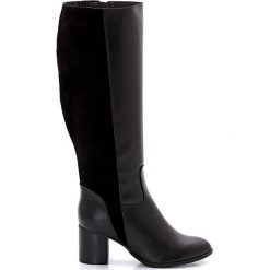 Buty zimowe damskie: Skórzane kozaki z dwóch rodzajów materiału