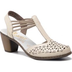 Sandały RIEKER - 40969-80 Weiss. Brązowe klapki damskie marki Rieker, bez wzorów, ze skóry, bez obcasa, na obcasie. Za 229,00 zł.