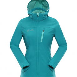 Kurtka softshellowa "Nootka" w kolorze turkusowym. Niebieskie kurtki damskie marki Alpine Pro, xs, z materiału. W wyprzedaży za 260,95 zł.