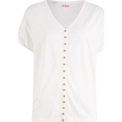 Shirt z plisą guzikową, krótki rękaw bonprix biel wełny. Białe koszulki damskie marki bonprix, bez wzorów, z wełny, bez kołnierzyka, z krótkim rękawem. Za 39,99 zł.