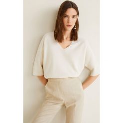 Mango - Sweter Inesv. Szare swetry damskie Mango, s, bez wzorów, z bawełny, z krótkim rękawem, krótkie, bez kaptura. W wyprzedaży za 39,90 zł.