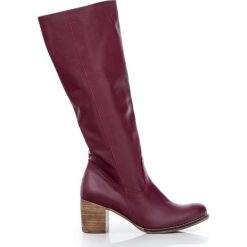 Wsuwane kozaki na słupku - skóra naturalna - model 154 - kolor bordowy. Czerwone kozaki damskie Zapato, do pracy, na lato, ze skóry, biznesowe, na wysokim obcasie, na obcasie, bez zapięcia. Za 499,00 zł.