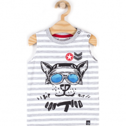 Koszulka. Szare t-shirty chłopięce marki BIP BIP, z nadrukiem, z elastanu, bez rękawów. Za 19,90 zł.