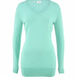 Długi sweter bonprix jasny miętowy. Zielone swetry damskie bonprix, bez wzorów, z dzianiny, z długim rękawem, długie, bez kaptura. Za 59,99 zł.