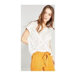T-shirt damski. Szare bluzki damskie marki Promod, bez wzorów, z jeansu, eleganckie, z klasycznym kołnierzykiem, z krótkim rękawem. Za 79,90 zł.