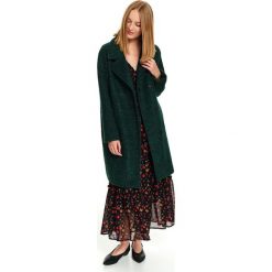 Płaszcz z miękkiej boucle o luźnym kroju. Zielone płaszcze damskie Top Secret, na zimę, bez wzorów, z wełny, eleganckie, długie. W wyprzedaży za 199,99 zł.