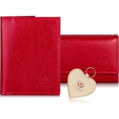 POMYSŁ NA PREZENT: PORTFEL DAMSKI PAOLO PERUZZI L-07+ ETUI NA DOKUMENTY H-01+ BRELOK BR-01. Czerwone portfele damskie Paolo Peruzzi, bez wzorów, ze skóry. Za 119,90 zł.