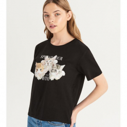T-shirt ze zwierzakiem - Czarny. Czarne t-shirty damskie Sinsay, l. Za 19,99 zł.