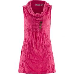 Luźniejszy top z kreszowanego materiału z kołnierzem bonprix ciemnoróżowy. Różowe topy damskie bonprix, bez wzorów, bez kołnierzyka. Za 37,99 zł.