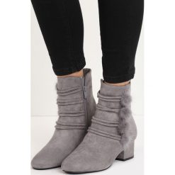 Szare Botki Pompom. Szare botki damskie lity Born2be, na niskim obcasie, na zamek. Za 89,99 zł.