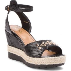 Espadryle KAZAR - Oklahoma 32811-08-00 Black. Czarne espadryle damskie Kazar, w paski, ze skóry, na wysokim obcasie. W wyprzedaży za 289,00 zł.