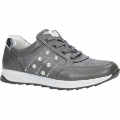 Szare buty sportowe z ozdobnym suwakiem i perełkami Casu P-237. Szare buciki niemowlęce marki Casu. Za 79,99 zł.