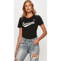 Converse - T-shirt. Czarne bluzki damskie Converse, xl, z nadrukiem, z bawełny, casualowe, z okrągłym kołnierzem. Za 99,90 zł.