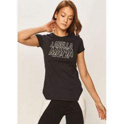 LaBellaMafia - T-shirt. Czarne topy damskie LABELLAMAFIA, m, z nadrukiem, z elastanu, z okrągłym kołnierzem. Za 129,90 zł.