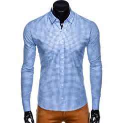 KOSZULA MĘSKA W KRATĘ Z DŁUGIM RĘKAWEM K434 - BŁĘKITNA. Niebieskie koszule męskie Ombre Clothing, s, bez wzorów, z bawełny, bez kołnierzyka, z długim rękawem. Za 39,00 zł.