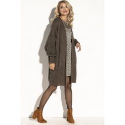 Kardigan F588. Białe swetry damskie Tagless, uniwersalny, bez wzorów, ze splotem, z długim rękawem, długie, bez kaptura. Za 142,50 zł.