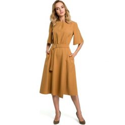 Cynamonowa Rozkloszowana Sukienka z Poszerzanym Rękawem do Łokcia. Brązowe sukienki balowe marki Molly.pl, na imprezę, l, z materiału, oversize. Za 139,90 zł.