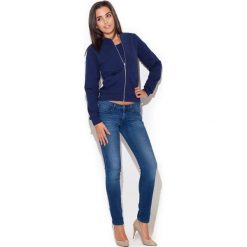 Niebieska Lekka Dzianinowa Kurtka ze Stójką. Niebieskie kurtki damskie KATRUS, xl, bez wzorów, z elastanu, bez kaptura. Za 135,90 zł.