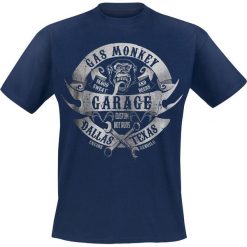 Gas Monkey Garage Wrenches and Banners T-Shirt odcienie niebieskiego. Niebieskie t-shirty męskie Gas Monkey Garage, l, z nadrukiem, z okrągłym kołnierzem. Za 79,90 zł.