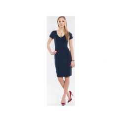 Sukienka z krótkim rękawem SL2150. Niebieskie sukienki dzianinowe marki Soleil, s, z dekoltem w serek, z krótkim rękawem, mini. Za 102,00 zł.