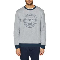 Bluza w kolorze szaro-granatowym. Szare bluzy męskie Esprit Man, m, z nadrukiem, z bawełny, z okrągłym kołnierzem, bez rękawów, bez kaptura. W wyprzedaży za 79,95 zł.