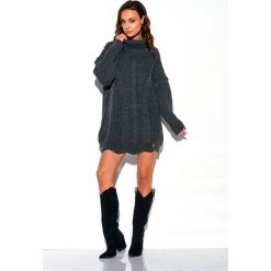 Sweter oversize z golfem - grafit, Uniwersalny. Sukienki damskie e-margeritka.pl, uniwersalny, bez wzorów, ze splotem, z golfem, z długim rękawem, długie, mini, oversize. Za 149,99 zł.