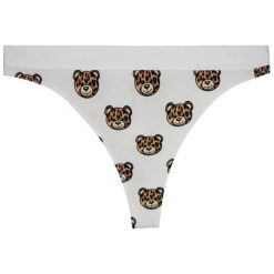 Stringi Moschino Underwear & Swim A4710 9015. Białe stringi damskie Moschino Underwear & Swim, bez wzorów, z elastanu. W wyprzedaży za 169,00 zł.